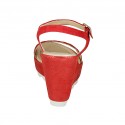 Woman's sandal with strap and platform in red suede wedge heel 9 - Available sizes:  42, 44