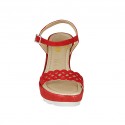 Woman's sandal with strap and platform in red suede wedge heel 9 - Available sizes:  42, 44