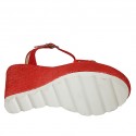 Woman's sandal with strap and platform in red suede wedge heel 9 - Available sizes:  42, 44