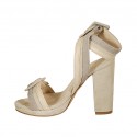 Woman's platform sandal in beige and taupe suede and nude leather with buckles heel 10 - Available sizes:  42, 43
