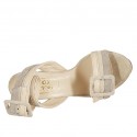Woman's platform sandal in beige and taupe suede and nude leather with buckles heel 10 - Available sizes:  42, 43