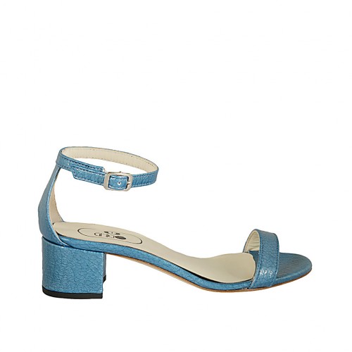Chaussure ouverte pour femmes avec courroie en cuir verni imprimé bleu clair talon 4 - Pointures disponibles:  42
