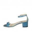 Zapato abierto con cinturon para mujer en charol estampado azul claro tacon 4 - Tallas disponibles:  42