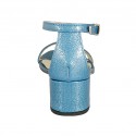 Scarpa aperta da donna con cinturino in vernice stampata azzurra tacco 4 - Misure disponibili: 42