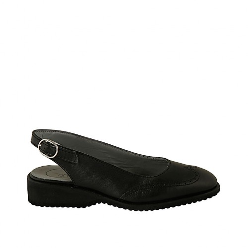 Chaussure ouverte à l'arrière pour femmes en cuir de couleur noir talon 3 - Pointures disponibles:  33, 34, 42