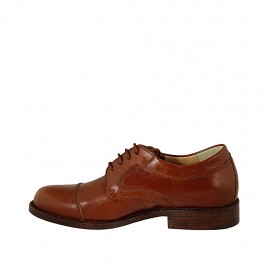 Chaussure derby à lacets pour hommes avec bout droit en cuir cognac - Pointures disponibles:  49 2