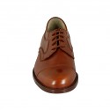 Zapato derby con cordones y puntera para hombres en piel de color cuero - Tallas disponibles:  49