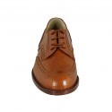 Men's laced derby shoe with Brogue decorations in tan-colored leather - Available sizes:  36, 46, 47, 49, 50, 52