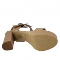 Woman's sandal in nude leather with buckle, platform and heel 9 - Available sizes:  43