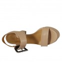 Sandale pour femmes en cuir nue avec boucle, plateforme et talon 9 - Pointures disponibles:  43