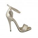 Chaussure ouverte pour femmes avec courroie en cuir lamé platine talon 11 - Pointures disponibles:  42, 46