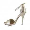 Woman's open shoe with strap in platinum laminated leather heel 11 - Available sizes:  42, 46