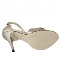 Woman's open shoe with strap in platinum laminated leather heel 11 - Available sizes:  42, 46