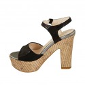 Woman's strap sandal with platform in black printed laminated suede heel 12 - Available sizes:  43