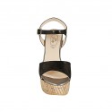 Woman's strap sandal with platform in black printed laminated suede heel 12 - Available sizes:  43