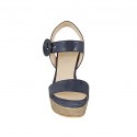 Woman's strap sandal in blue printed and laminated suede with platform and heel 10 - Available sizes:  43, 44