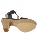 Woman's strap sandal in blue printed and laminated suede with platform and heel 10 - Available sizes:  43, 44