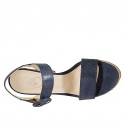 Sandale pour femmes en daim imprimé et lamé bleu avec courroie, plateforme et talon 10 - Pointures disponibles:  43