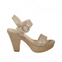 Woman's strap sandal in taupe printed and laminated suede with platform and heel 10 - Available sizes:  43