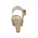 Woman's strap sandal in taupe printed and laminated suede with platform and wedge heel 10 - Available sizes:  43