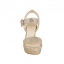 Woman's strap sandal in taupe printed and laminated suede with platform and heel 10 - Available sizes:  43