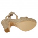 Woman's strap sandal in taupe printed and laminated suede with platform and wedge heel 10 - Available sizes:  43