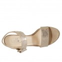 Woman's strap sandal in taupe printed and laminated suede with platform and wedge heel 10 - Available sizes:  43