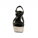 Woman's platform sandal with strap in black leather and beige suede heel 12 - Available sizes:  42