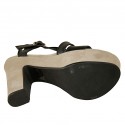 Woman's platform sandal with strap in black leather and beige suede heel 12 - Available sizes:  42