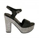 Sandale pour femmes avec plateforme et courroie en cuir noir et tissu gris talon 12 - Pointures disponibles:  43