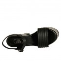Sandalo con cinturino e plateau in pelle nera e tessuto grigio tacco 12 - Misure disponibili: 31, 32, 33, 34, 42, 43, 44