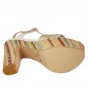 Sandale pour femmes avec courroie et plateforme en cuir blanc et lamé platine et tissu multicouleur talon 12 - Pointures disponibles:  43