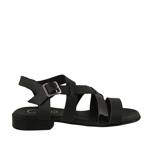 Woman's sandal in black leather and patent leather heel 2 - Available sizes:  32, 33
