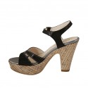 Woman's strap sandal with platform in black and grey laminated printed suede heel 10 - Available sizes:  43