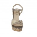 Woman's strap sandal with platform in taupe and platinum laminated printed suede heel 10 - Available sizes:  43