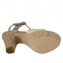 Sandale pour femmes avec courroie et plateforme en daim lamé imprimé taupe et platine talon 10 - Pointures disponibles:  43