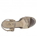 Woman's strap sandal with platform in taupe and platinum laminated printed suede heel 10 - Available sizes:  43