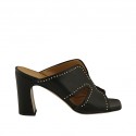 Mule ouvert pour femmes avec goujons en cuir noir talon 8 - Pointures disponibles:  32