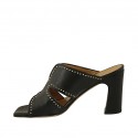 Mule ouvert pour femmes avec goujons en cuir noir talon 8 - Pointures disponibles:  32