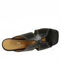 Woman's open mules with studs in black leather heel 8 - Available sizes:  32