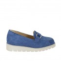 Woman's mocassin with accessory and removable insole in light blue suede wedge heel 3 - Available sizes:  42, 45