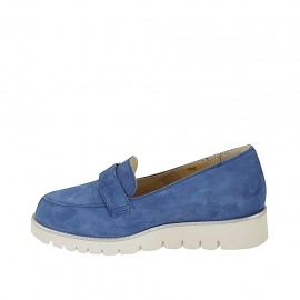 Mocasín para mujer con accesorio y plantilla extraible en gamuza azul claro cuña 3 - Tallas disponibles:  42 2