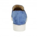 Mocassin pour femmes avec accessoire et semelle amovible en daim bleu clair talon compensé 3 - Pointures disponibles:  42, 45