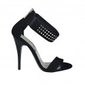Woman's open platform pump with zipper, rhinestones and elastic band in black suede heel 11 - Available sizes:  34