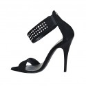 Woman's open platform pump with zipper, rhinestones and elastic band in black suede heel 11 - Available sizes:  34