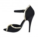Chaussure ouverte pour femmes avec accessoire en daim noir et cuir platine talon 11 - Pointures disponibles:  42