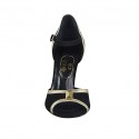 Zapato abierto para mujer con accesorio en gamuza negra y piel platino tacon 11 - Tallas disponibles:  42