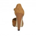 Woman's open shoe with platform and t-strap in tan-colored suede heel 11 - Available sizes:  42