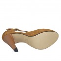 Woman's open shoe with platform and t-strap in cognac brown suede heel 11 - Available sizes:  42