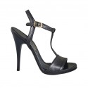 Woman's platform sandal with strap in black leather heel 11 - Available sizes:  42